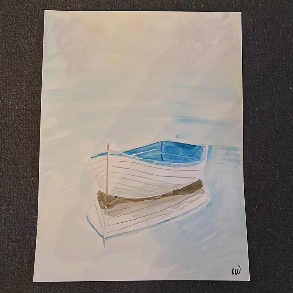 Original boat on the water watercolor painting 9x12